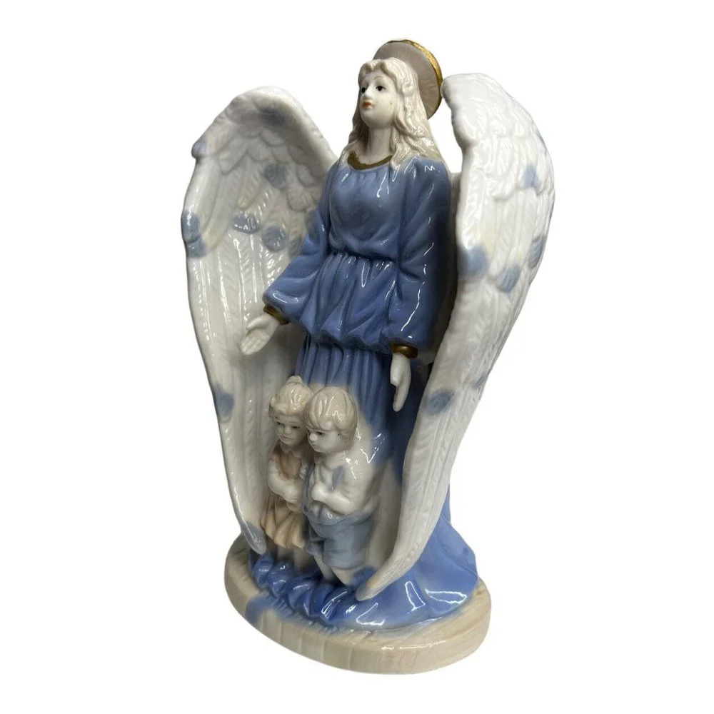 Guardian Angel Collectible Child Protecting Wings Spread Ceramic Figurine 8 Inch
